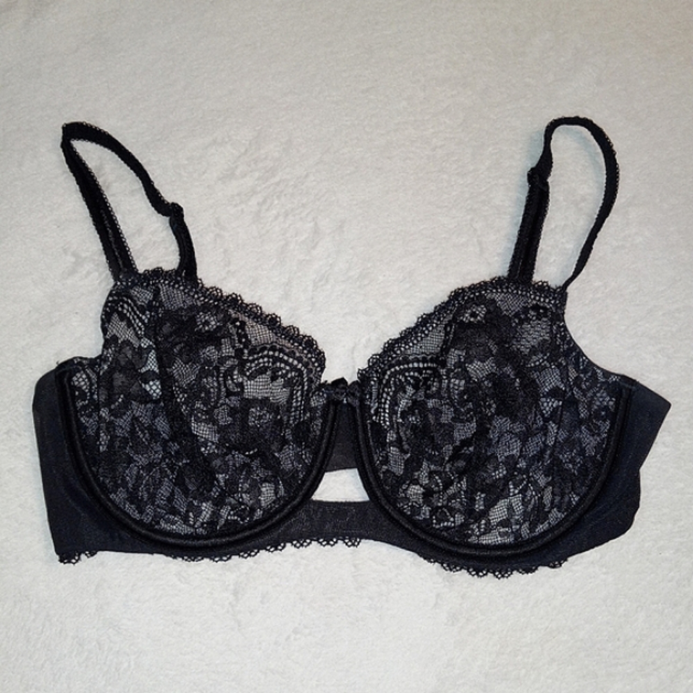 VS Balconet Bra, black lace balconet bra, with underwire, sheer cup size 34DD